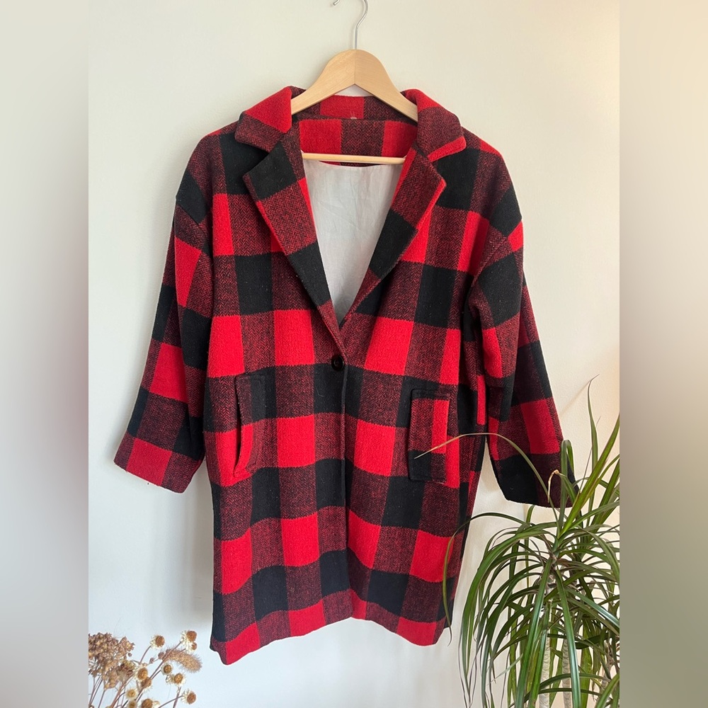 Plaid Red and Black Coat
